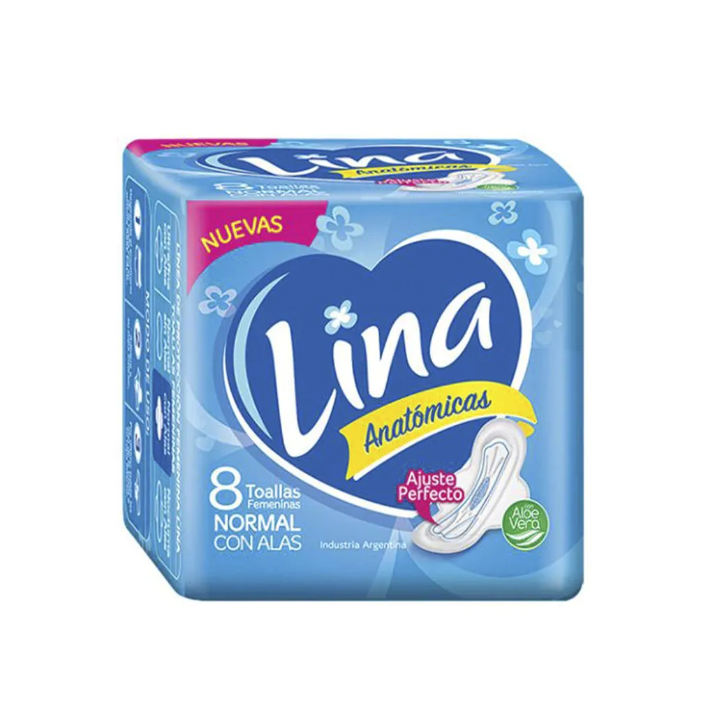 Toallas Sanitarias Lina Anatómicas normal con alas x 8 uds