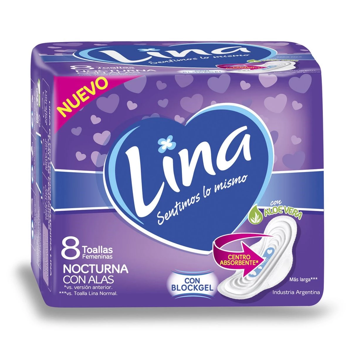 Toallas Sanitarias Lina Nocturnas con alas x 8 uds