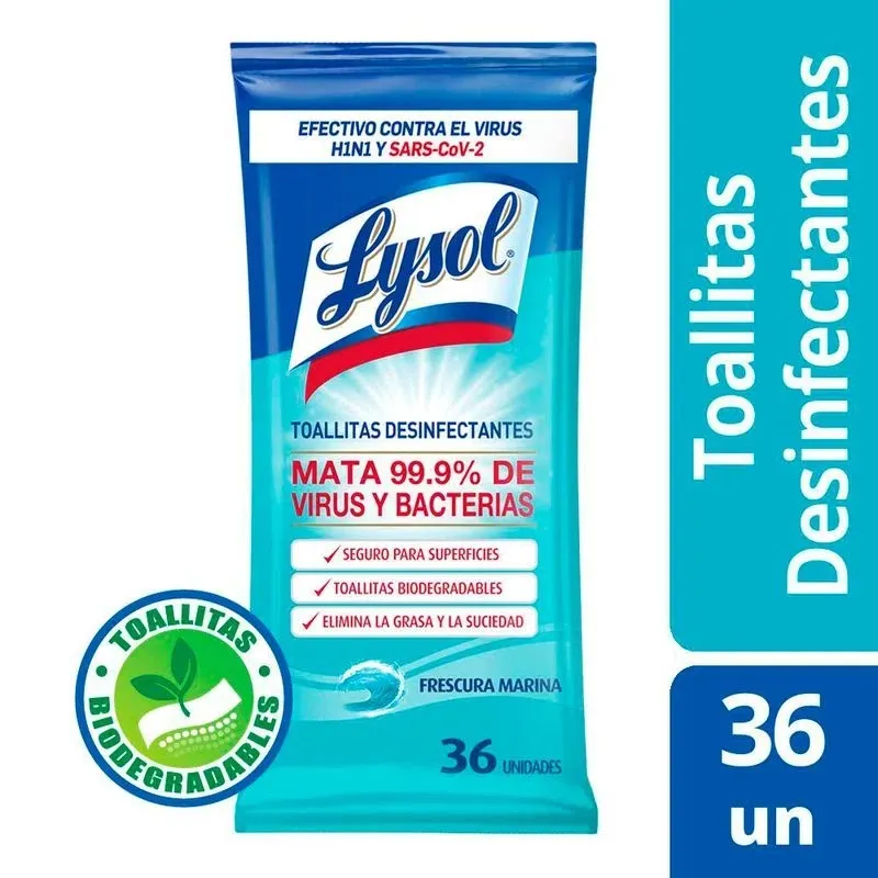 Toallitas desinfectantes multi-superficies Lysol Frescura marina x 36 uds